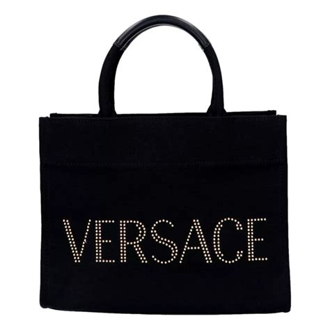 Versace Nero Canvas Studded Logo Mini Totebag 